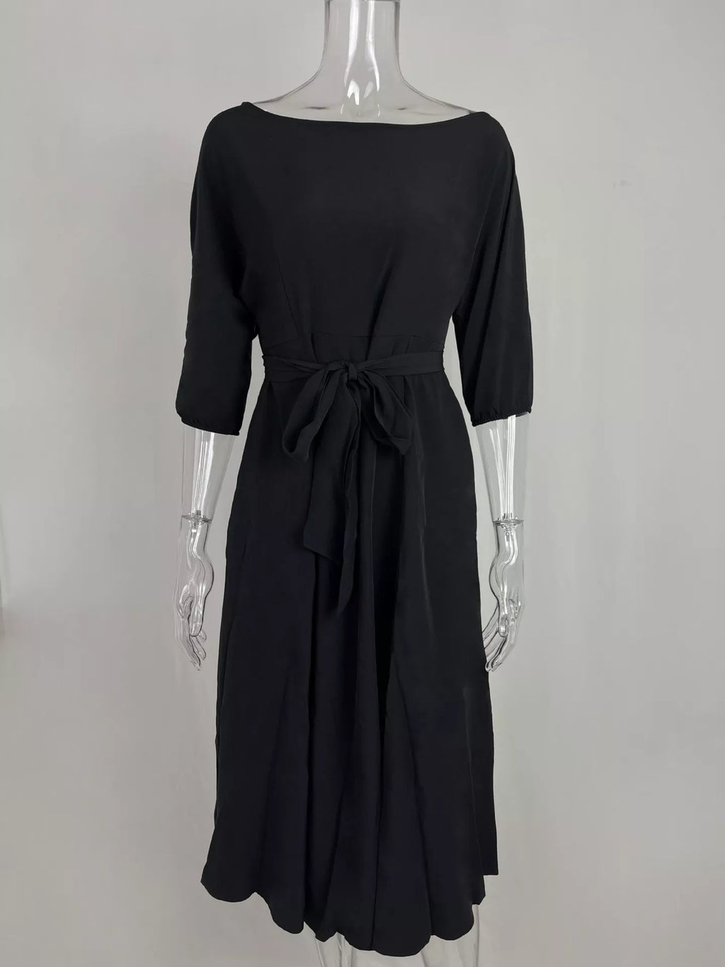 Boat Neck Tie Waist Dress