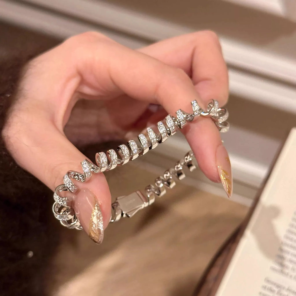 Alloy Zircon Silver-Plated Coil Bracelet