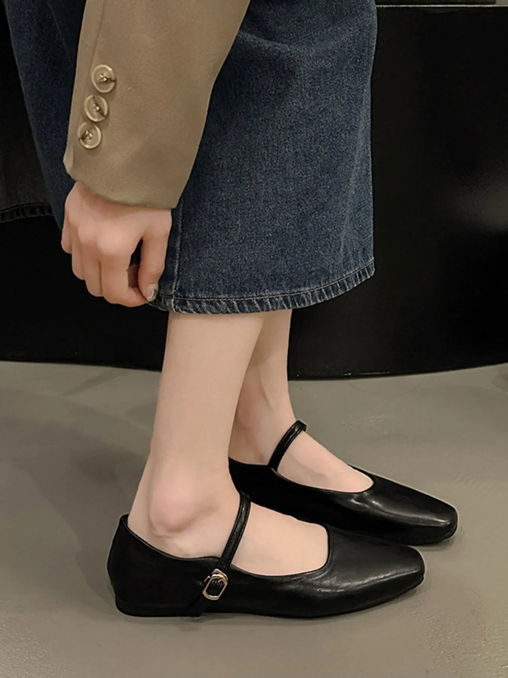 Leather Buckle Mary Jane Loafers
