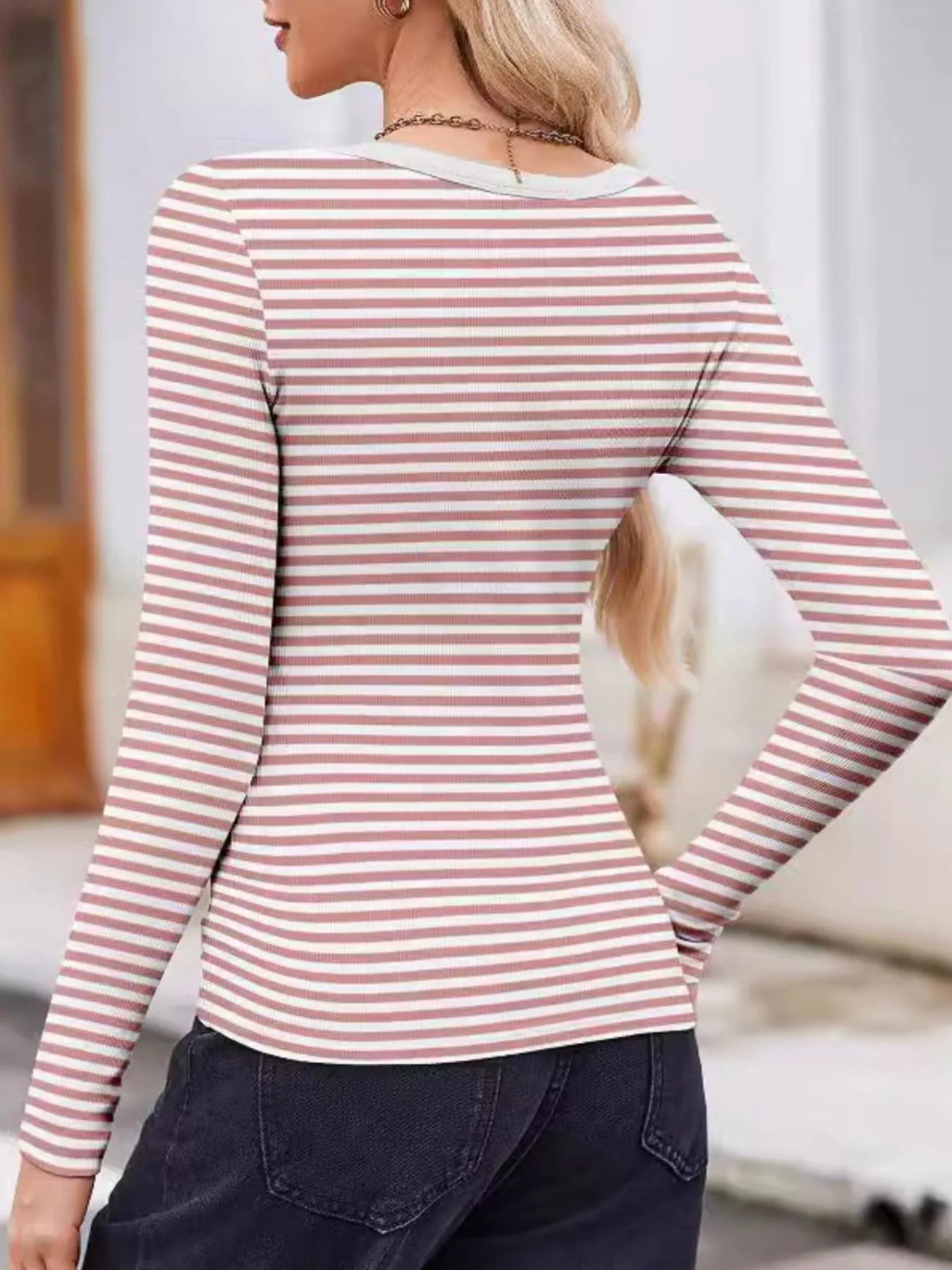Striped Long Sleeve Scoop Neck T-Shirt