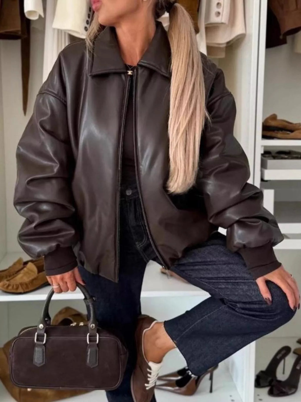Zip Up Dropped Shoulder Jacket