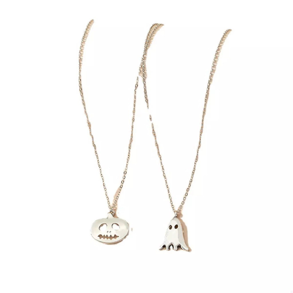 2 Piece Halloween Ghost & Pumpkin Pendant Necklace