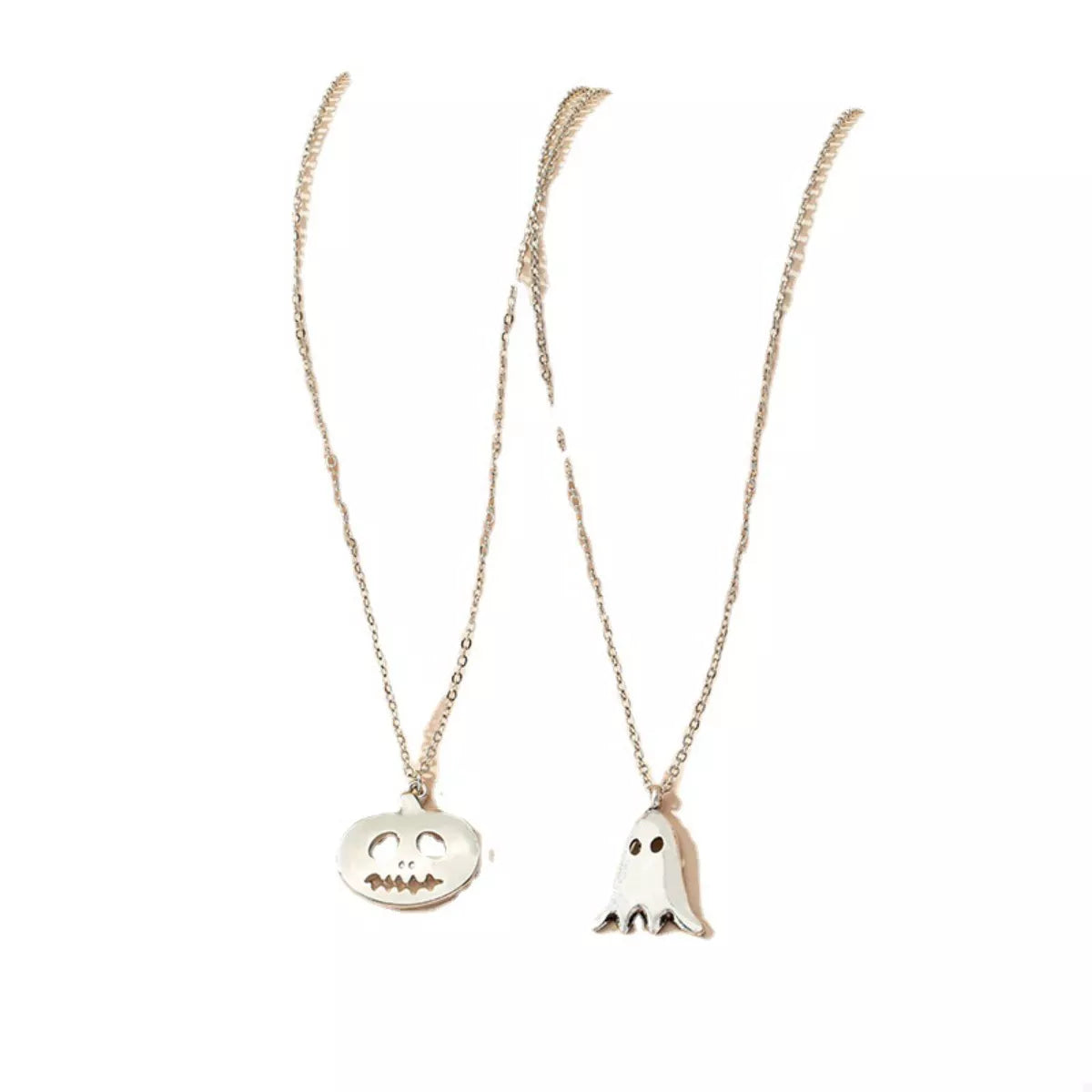 2 Piece Halloween Ghost & Pumpkin Pendant Necklace