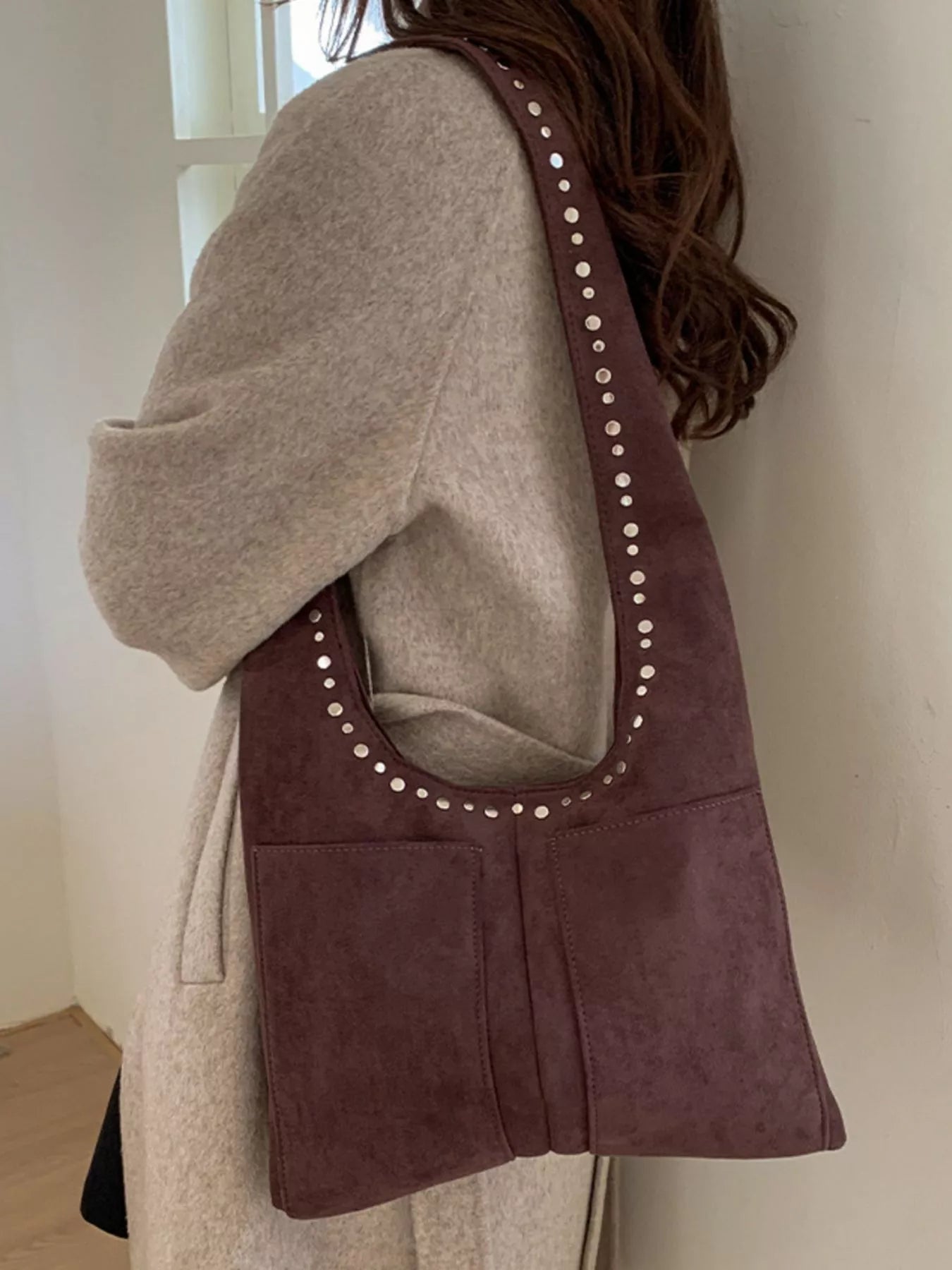 Studded Suede Shoulder Bag