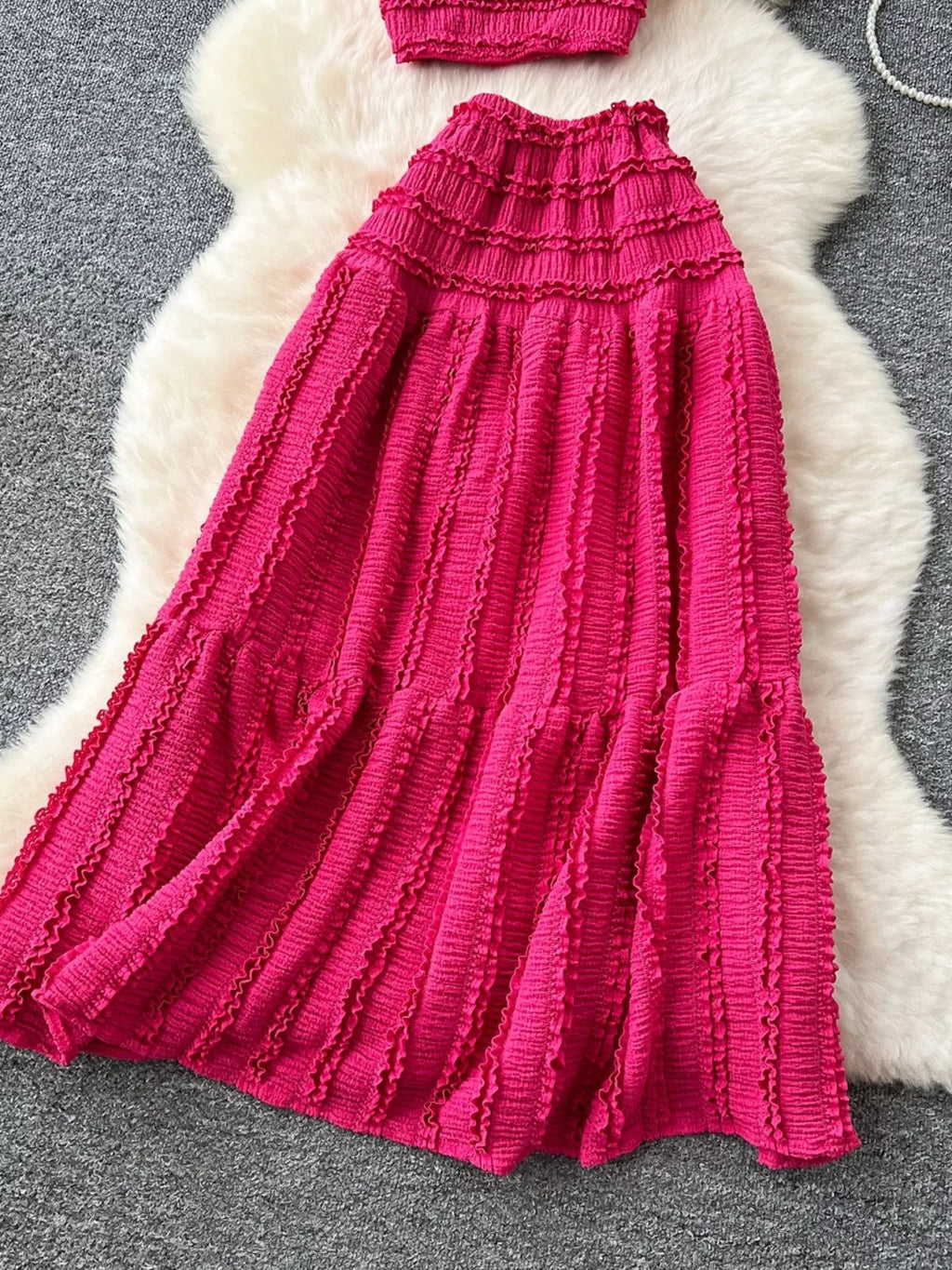 Ruched Crop Top and Maxi Skirt Set