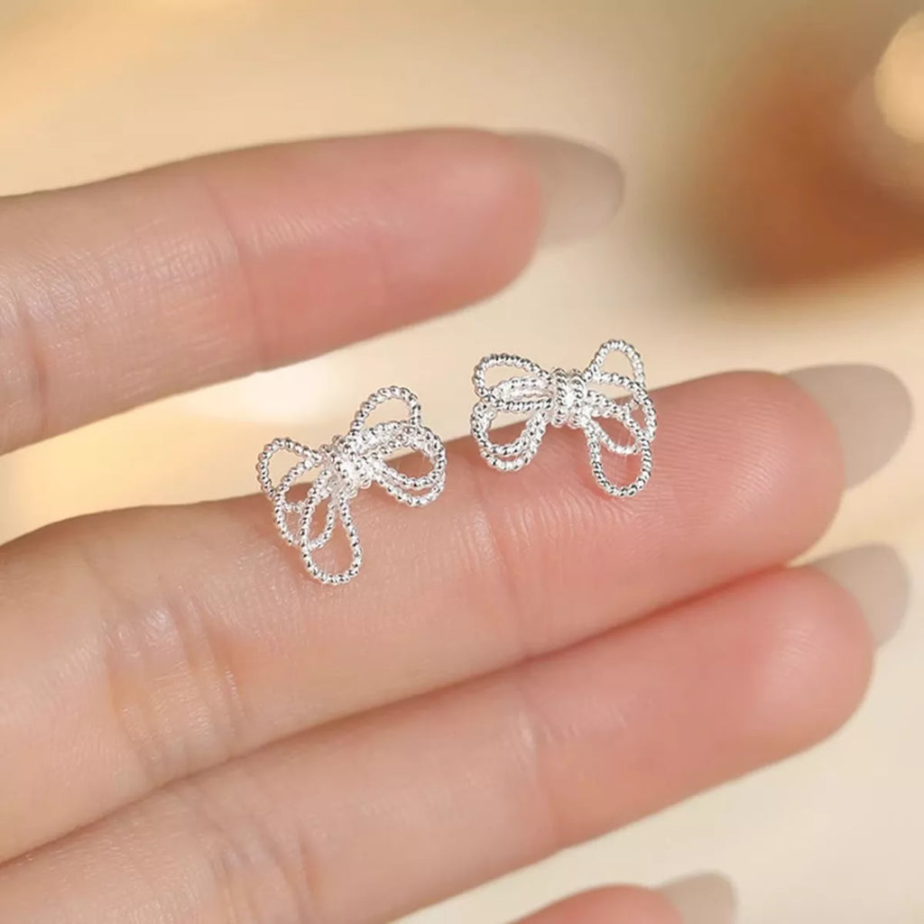 925 Sterling Silver Bow Knot Stud Earrings