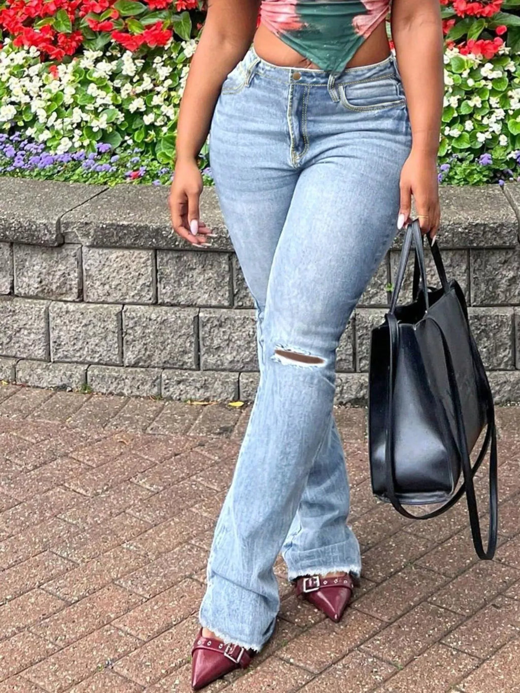 Ripped Knee Flare Jeans