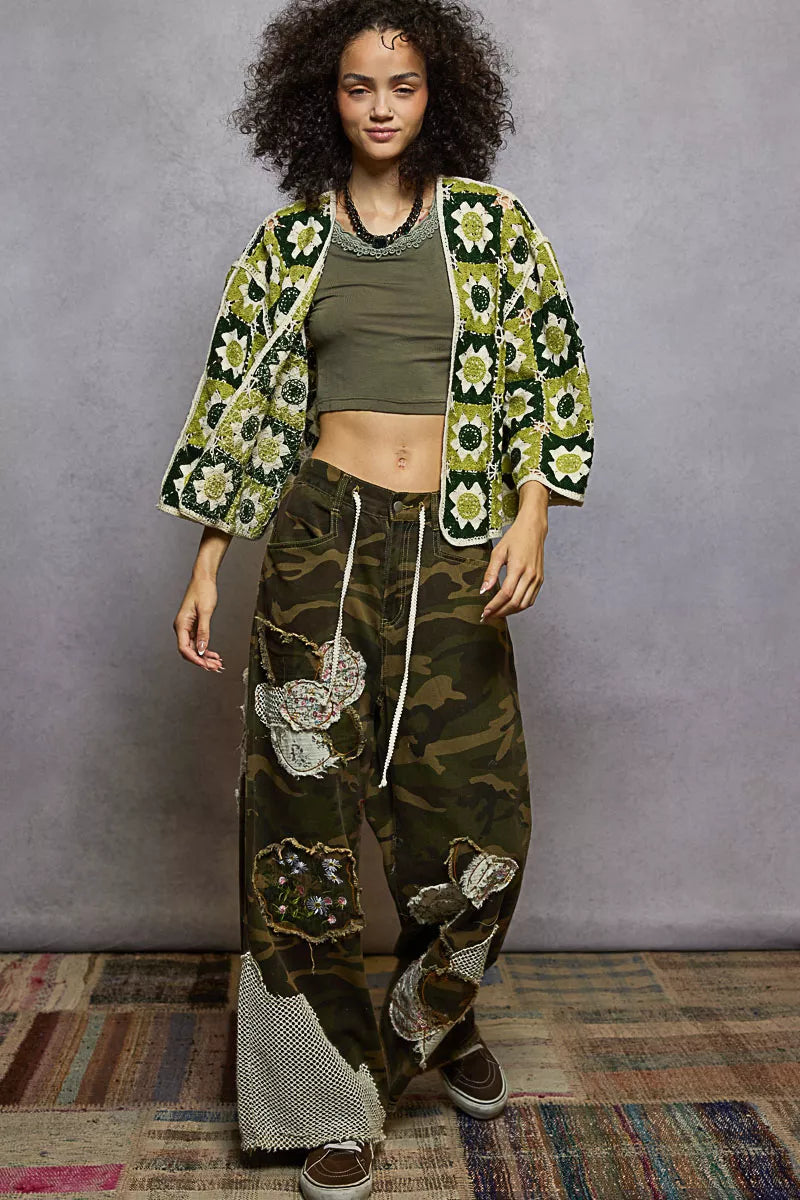 POL Open Front Cardigan with Varied Patterns