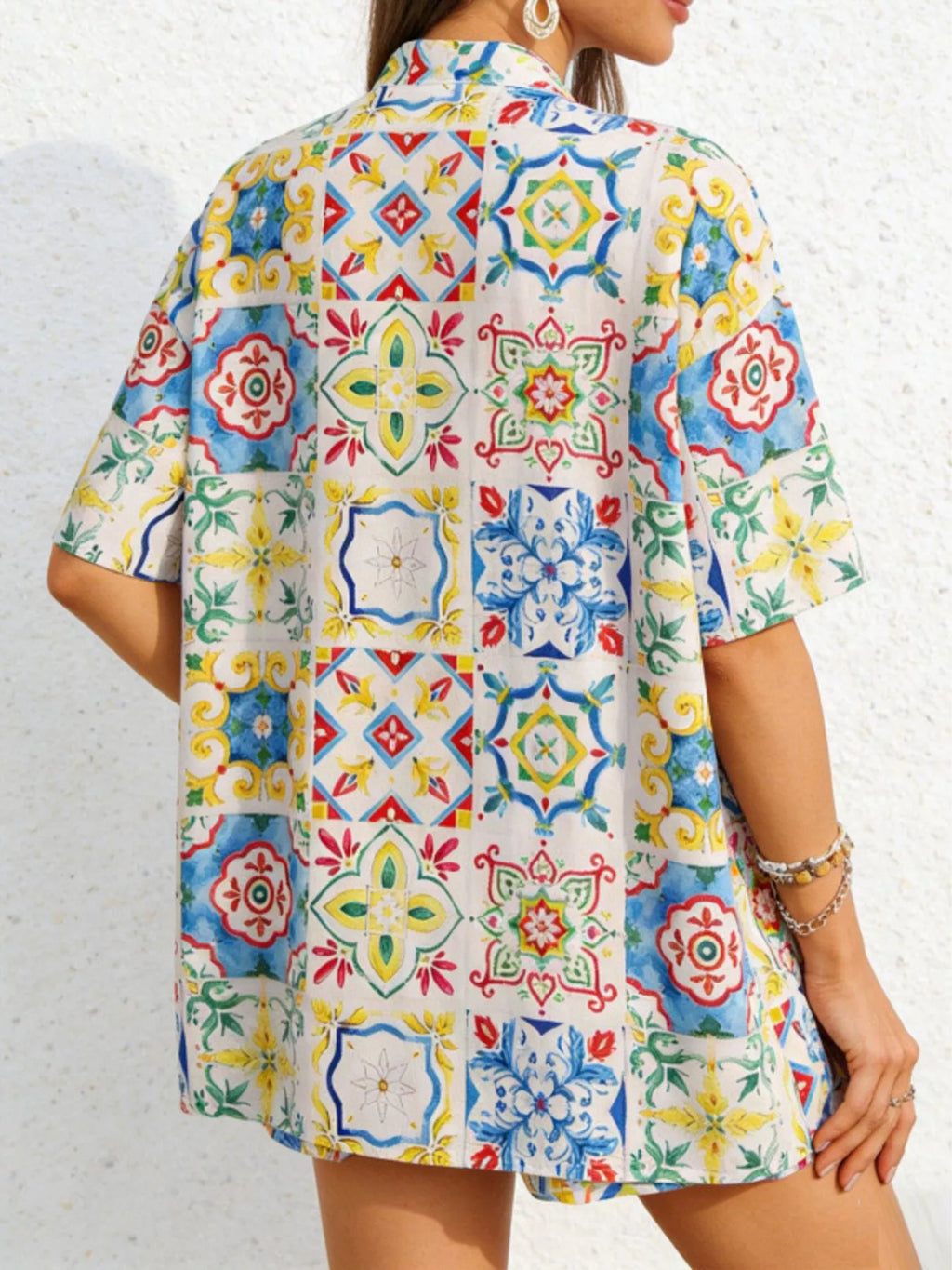 Printed Button Up Shirt and Shorts Set