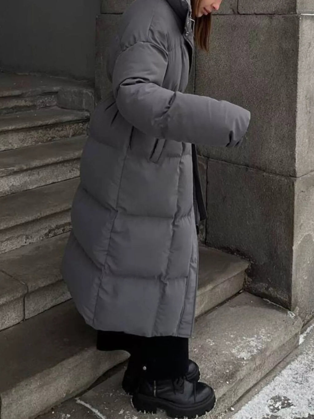 Longline Padded Winter Coat with Belted