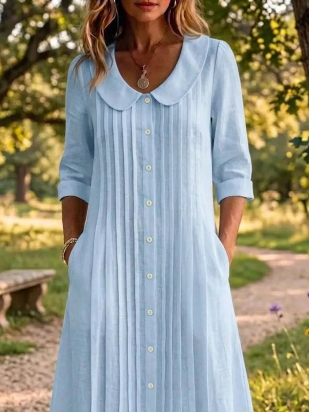 Full Size Peter Pan Collar Button Down Dress Plus Size