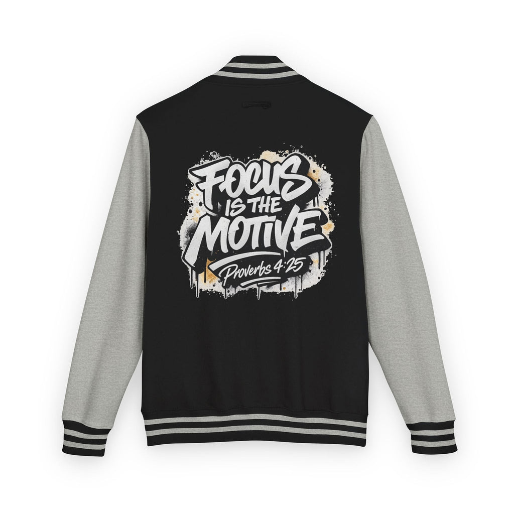 Focus Is The Motive Varsity Jacket — Proverbs 4:25 Inspirational Letterman