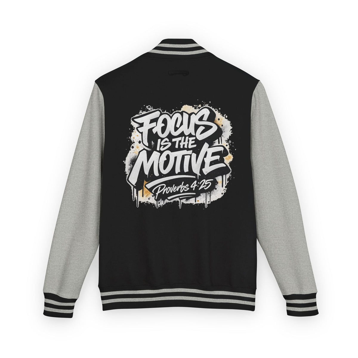 Focus Is The Motive Varsity Jacket — Proverbs 4:25 Inspirational Letterman