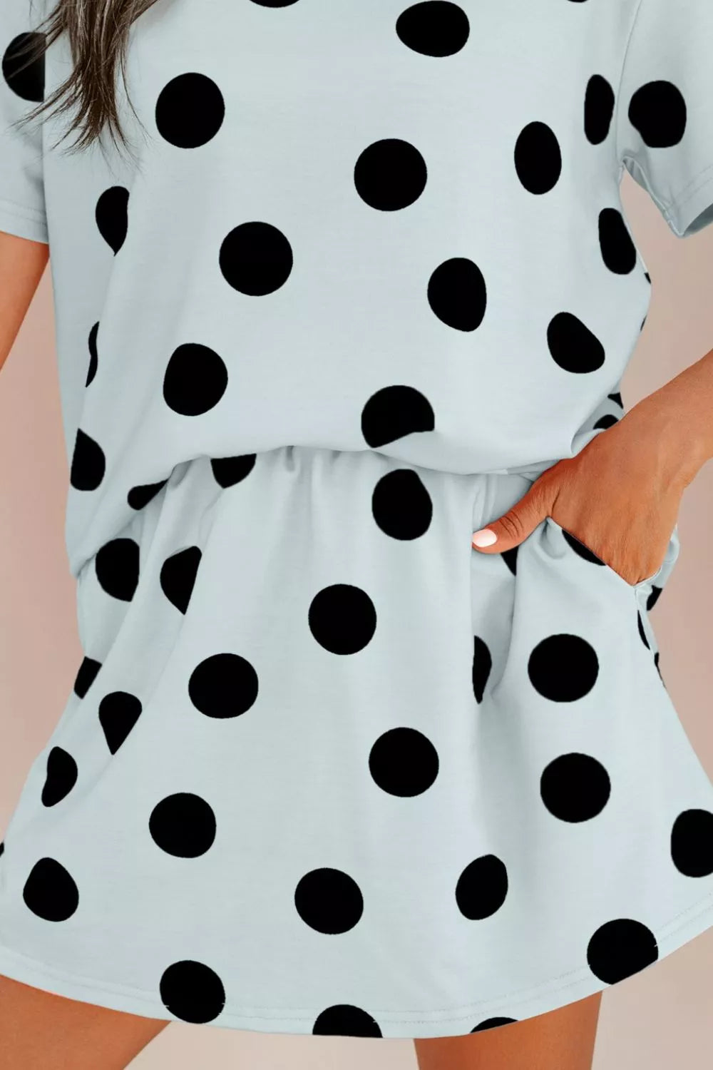 Polka Dot Short Sleeve Top Casual Skort 2pcs Outfit