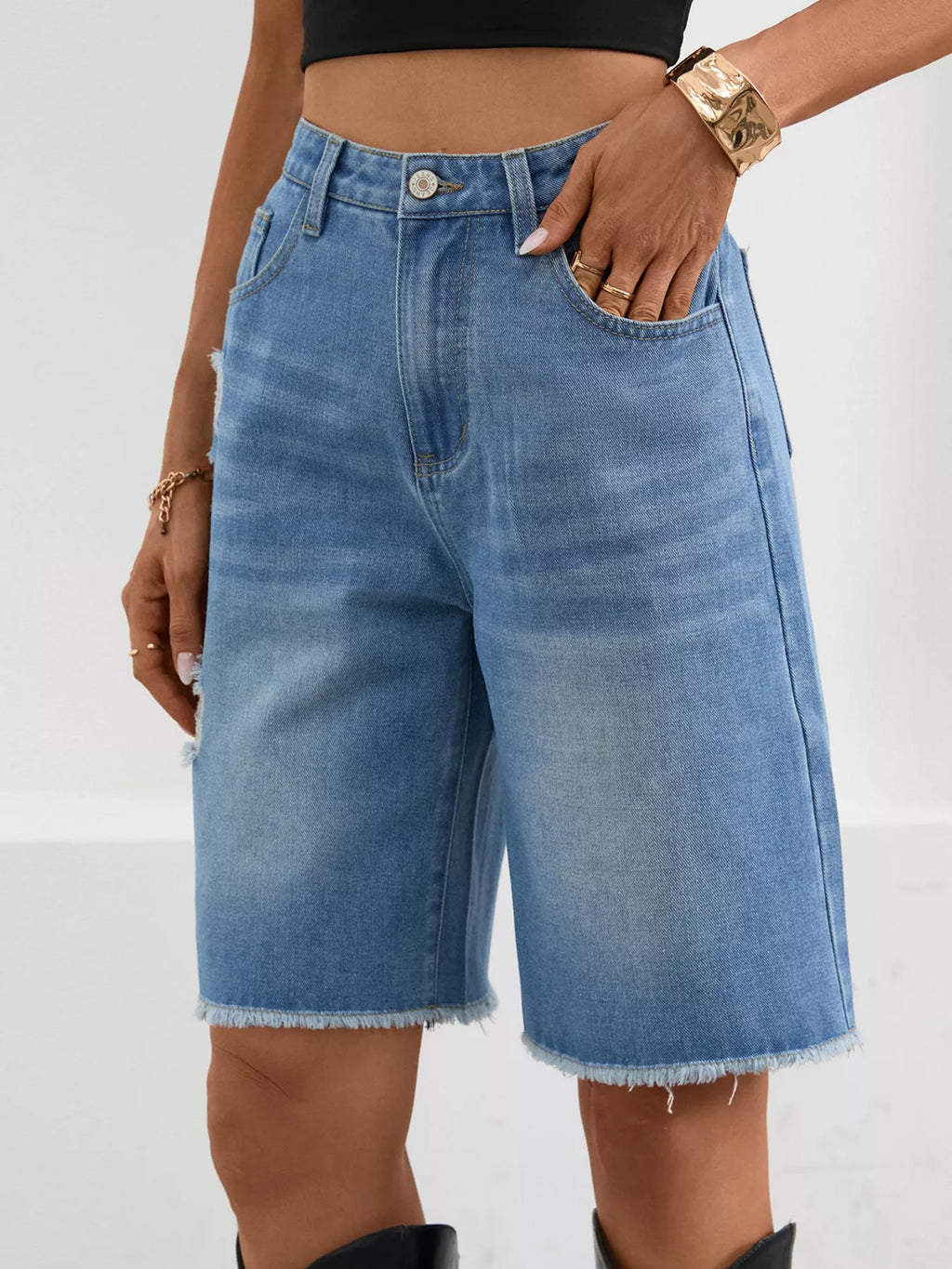 Ripped Frayed Hem Denim Shorts
