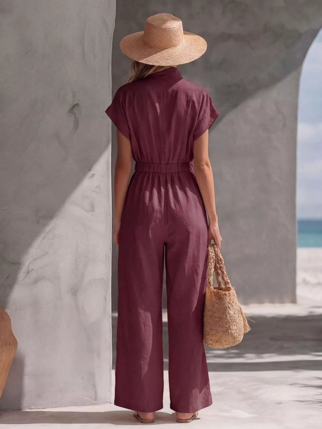 Zipper Front Wide Leg Jumpsuit