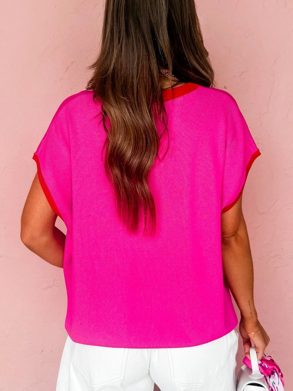 Contrast Trim Round Neck Short Sleeve Sweater