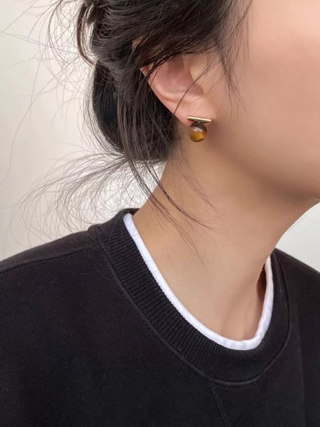 Tiger Eye Stone Stud Earrings