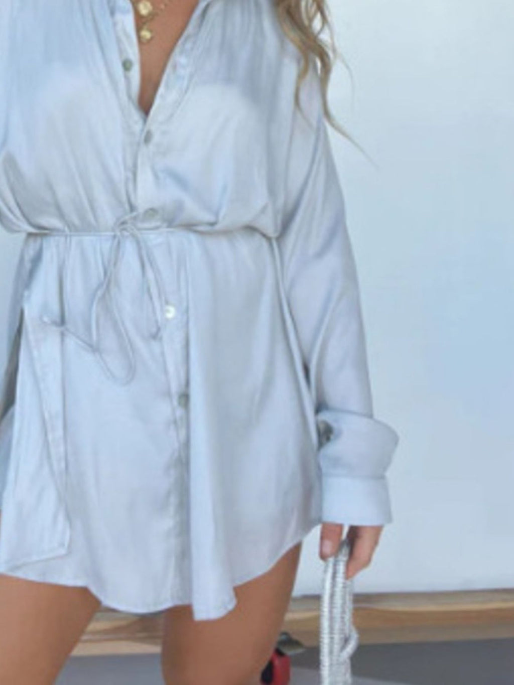 Full Size Button-Down Mini Shirt Dress Plus Size