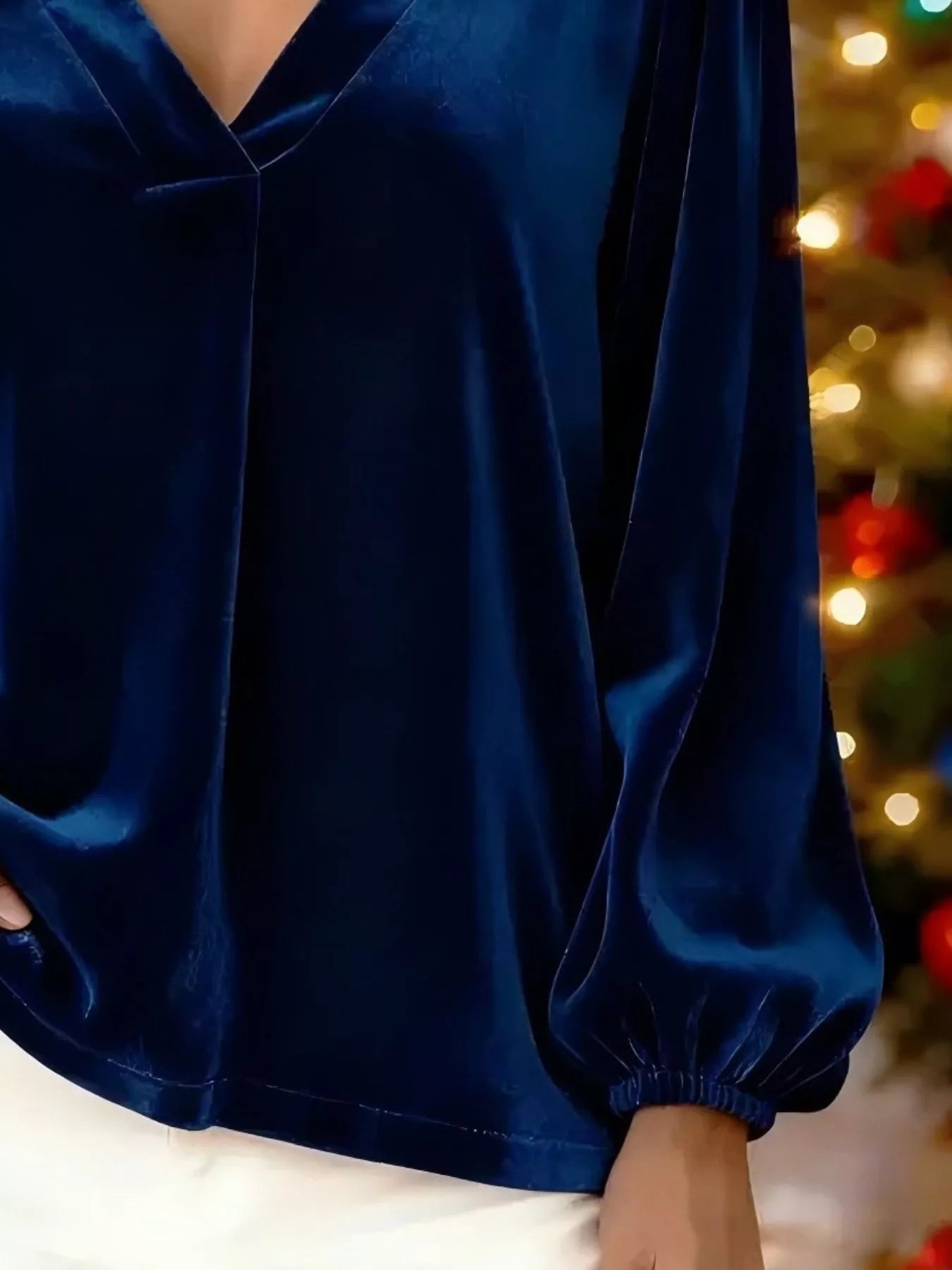 Full Size Velvet V-Neck Long Sleeve Blouse Plus Size