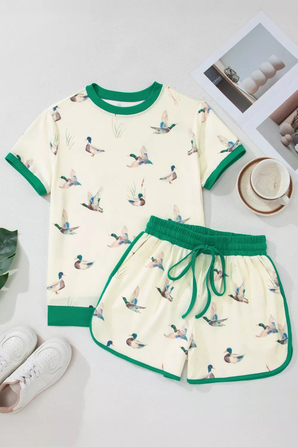 Mallard Printed Colorblock Trim Short Set