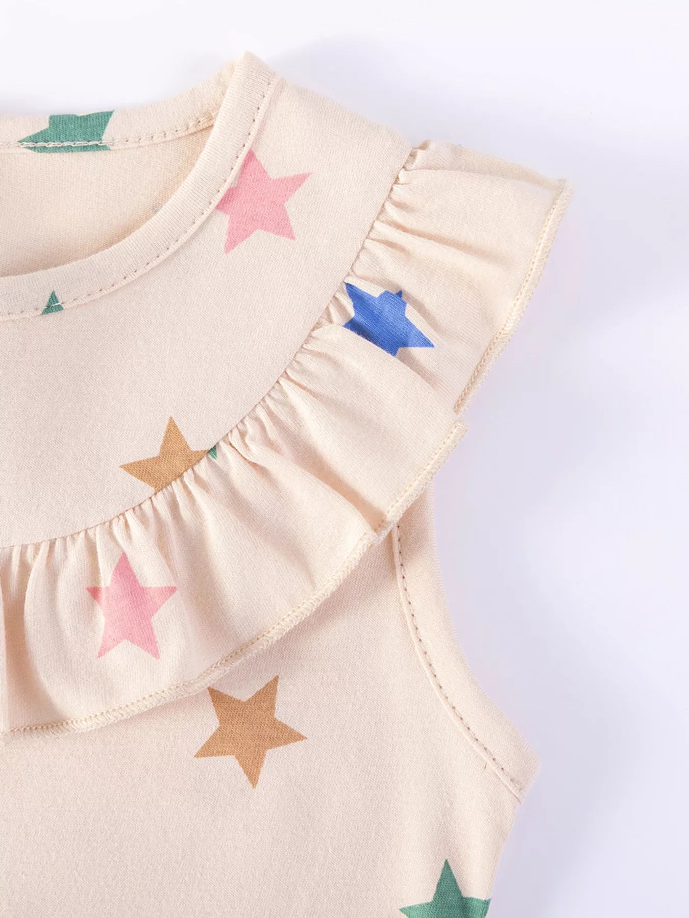 Children's Star Print Ruffle Trim Sleeveless Casual Dress