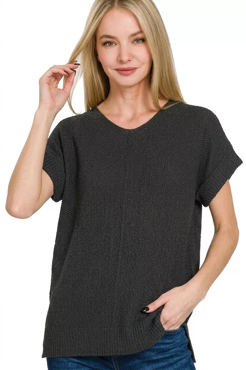 Zenana Center Seam Short Sleeve Sweater