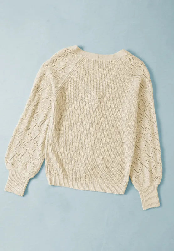 Openwork V-Neck Button Up Cardigan
