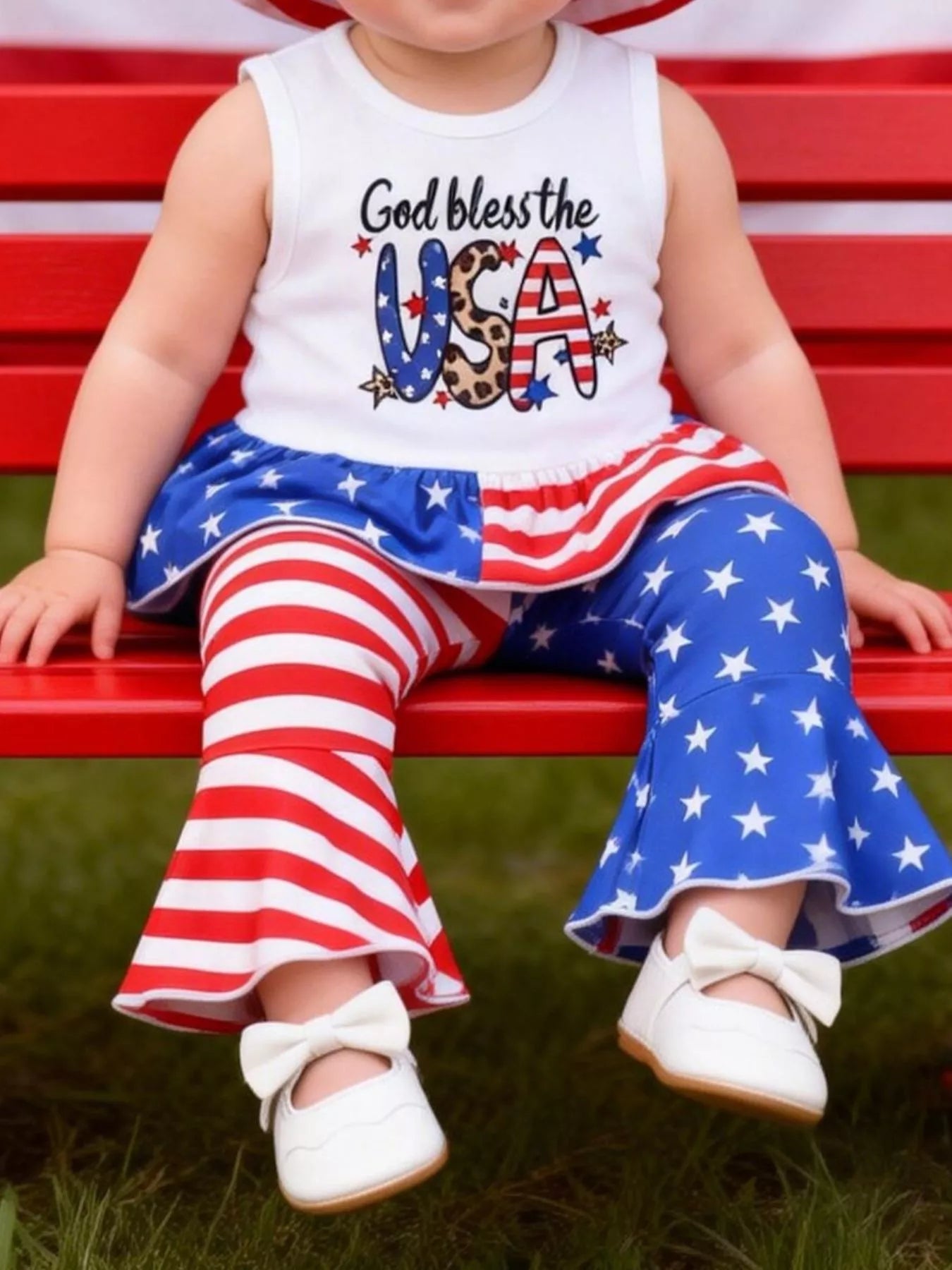 Children's Patriotic Tank and Pants Outfit Set with Hat