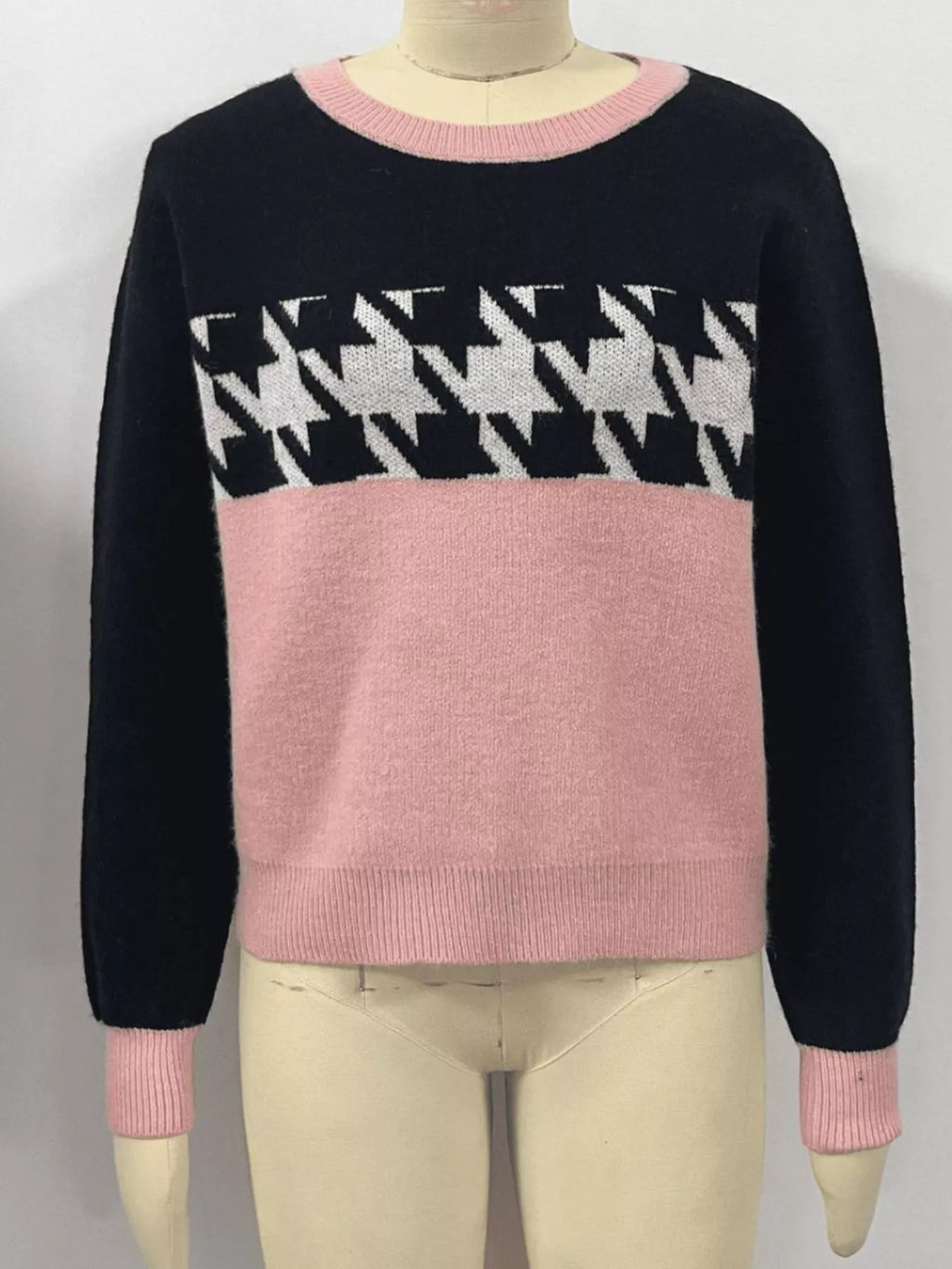 Color Block Houndstooth Sweater