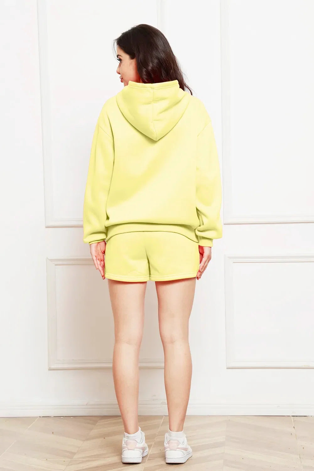 Drop Shoulder Long Sleeve Hoodie and Shorts Set