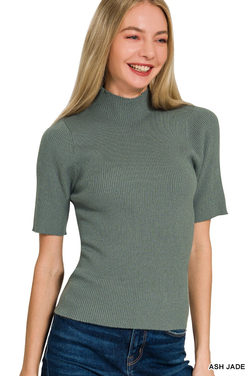 Zenana Viscose Ribbed Mock Neck Sweater