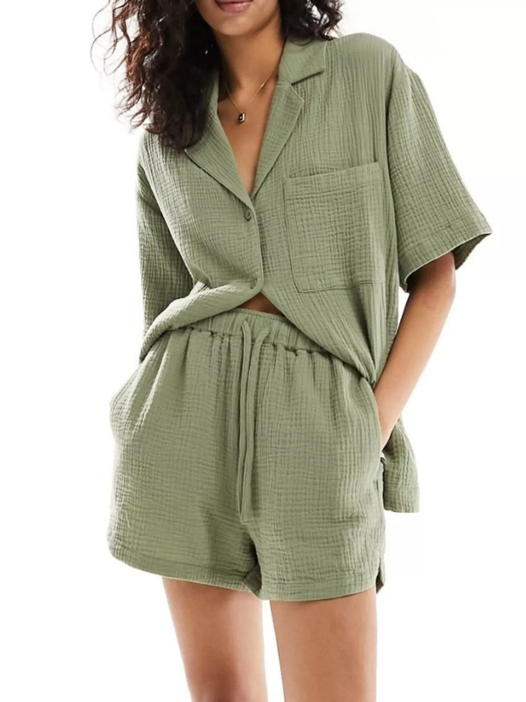 Relaxed Fit Button Up Shirt & Shorts Set