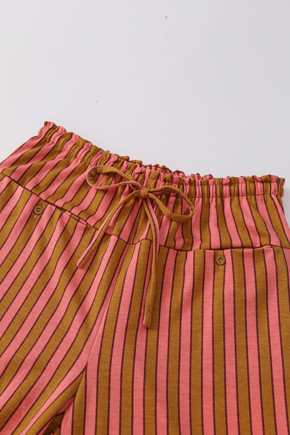 Stripe Button Pocket Tie Waist Casual Wide Leg Pants
