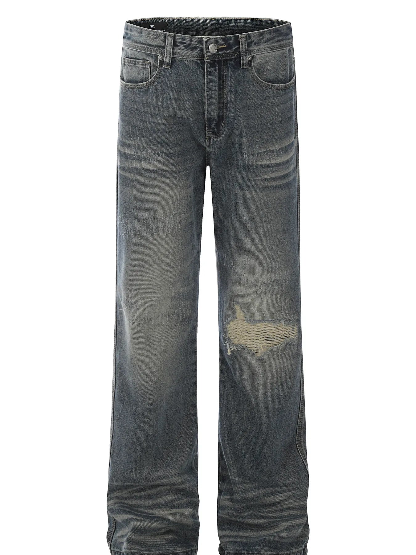 Men's Cat's whisker Washed Distressed Straight Jeans