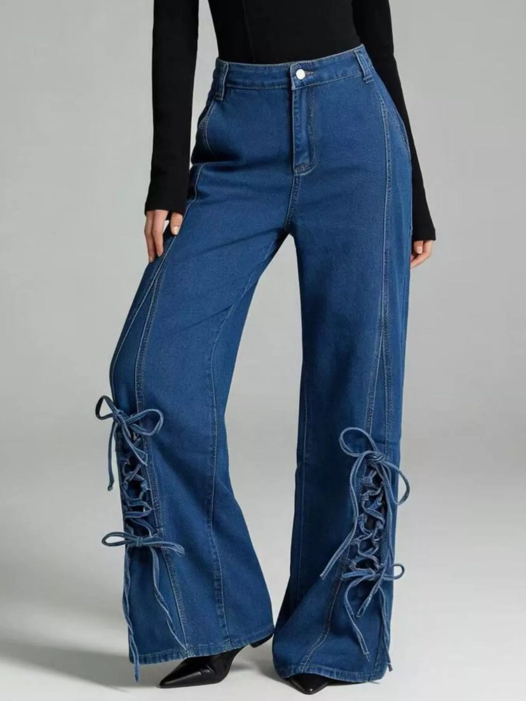 Lace-Up Wide Leg Jeans