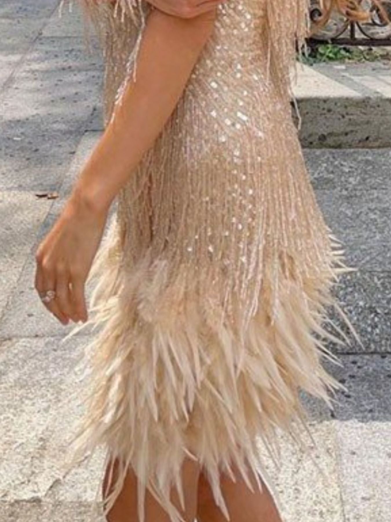 Fringe Feather Hem Mini Dress