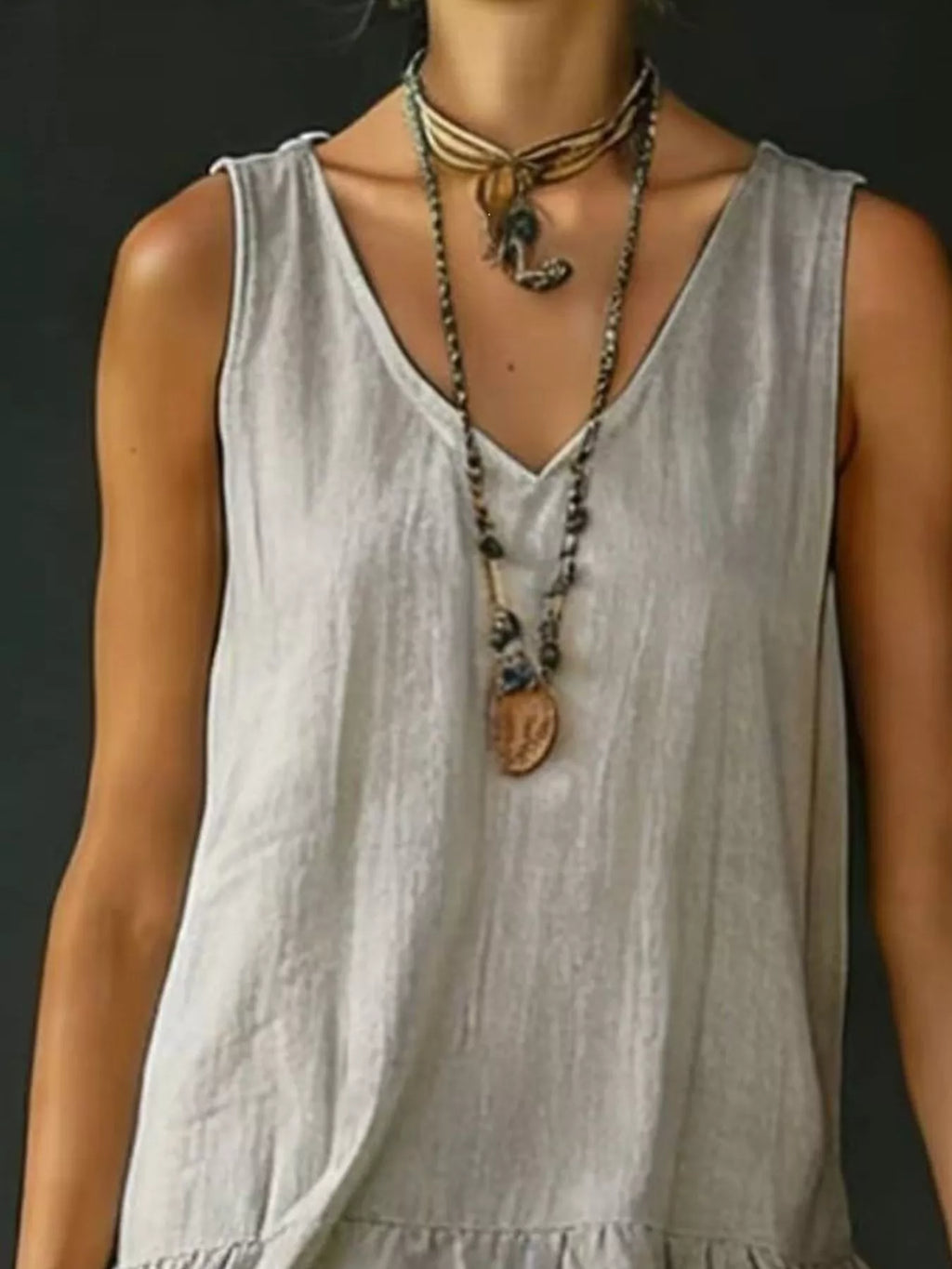 Full Size Ruffled Hem V-Neck Sleeveless Dress Plus Size