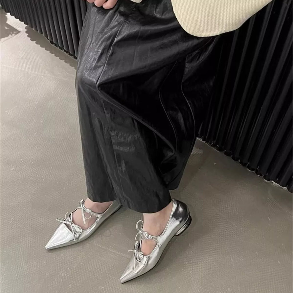Bow Point Toe Block Heels Pumps