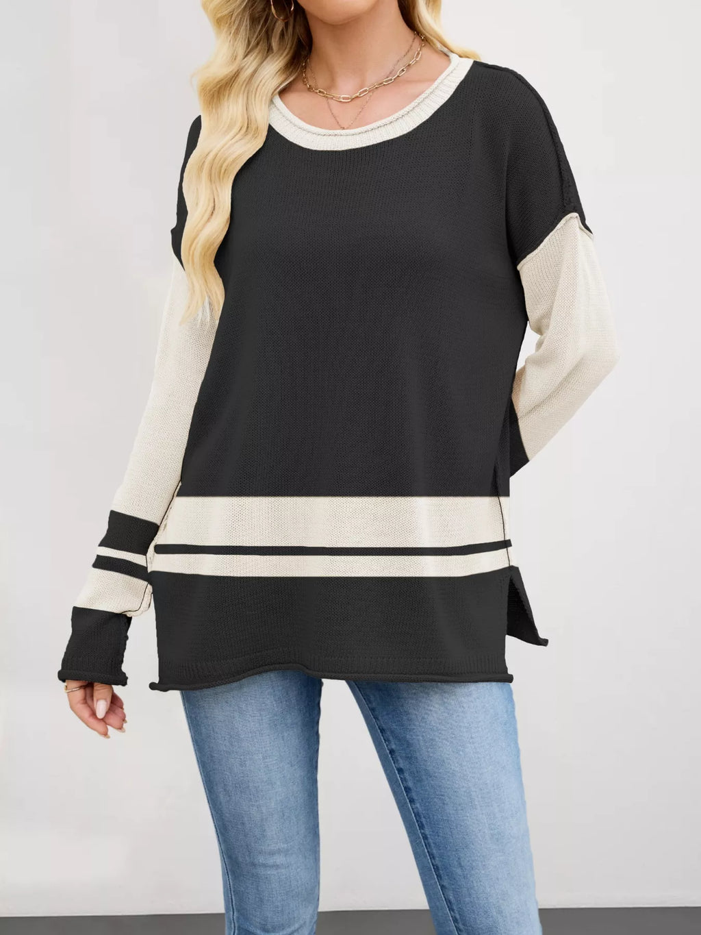 Color Block Side Slit Sweater