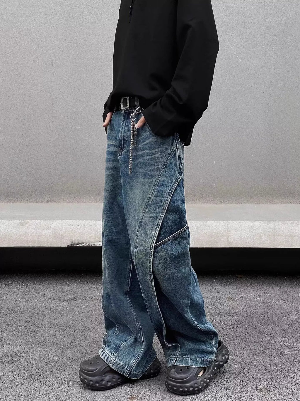 Men's Full Size Washed Wide Leg Jeans Plus Size