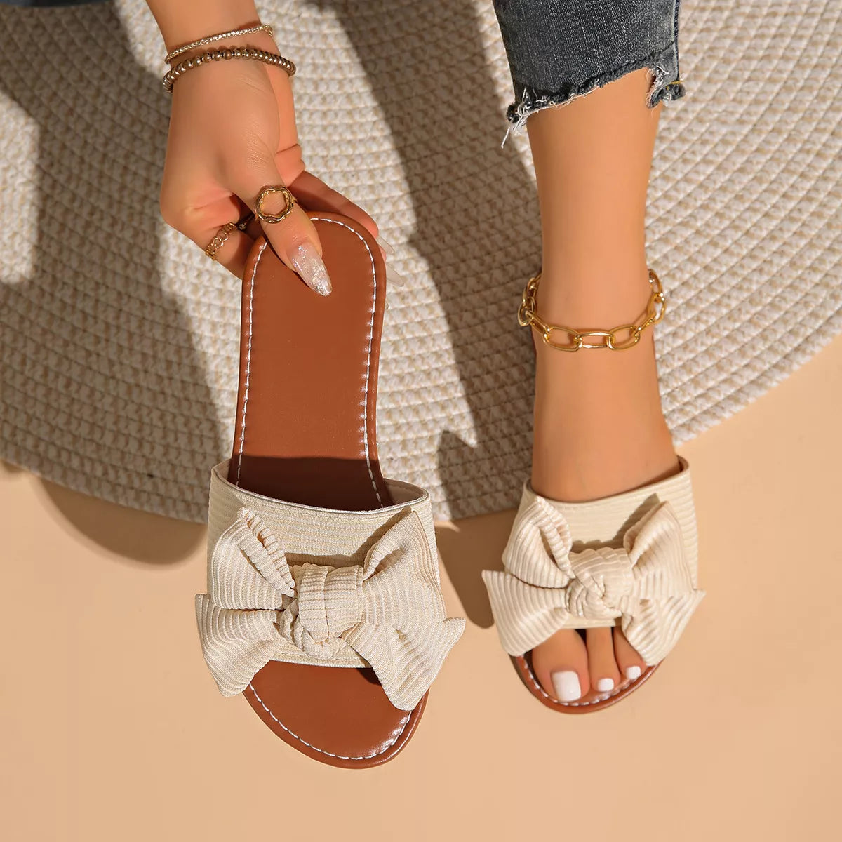Bow Knot Decor Flat Sandals