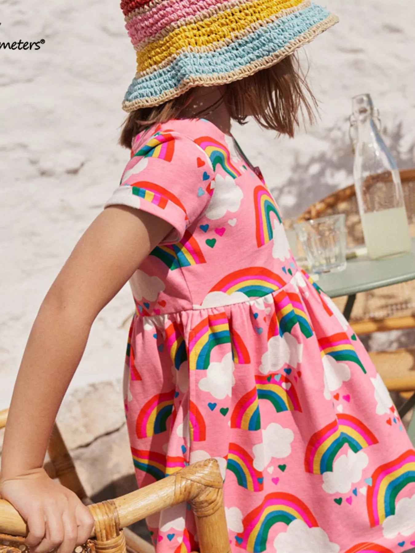 Children's Rainbow Print Short Sleeve Casual Dress