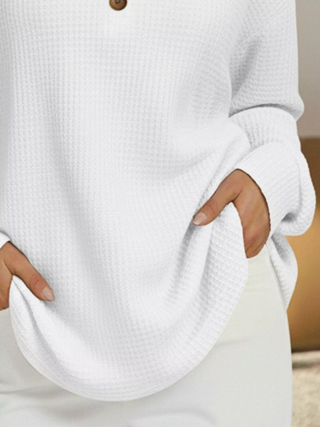 Full Size Waffle Knit V-Neck T-Shirt Plus Size