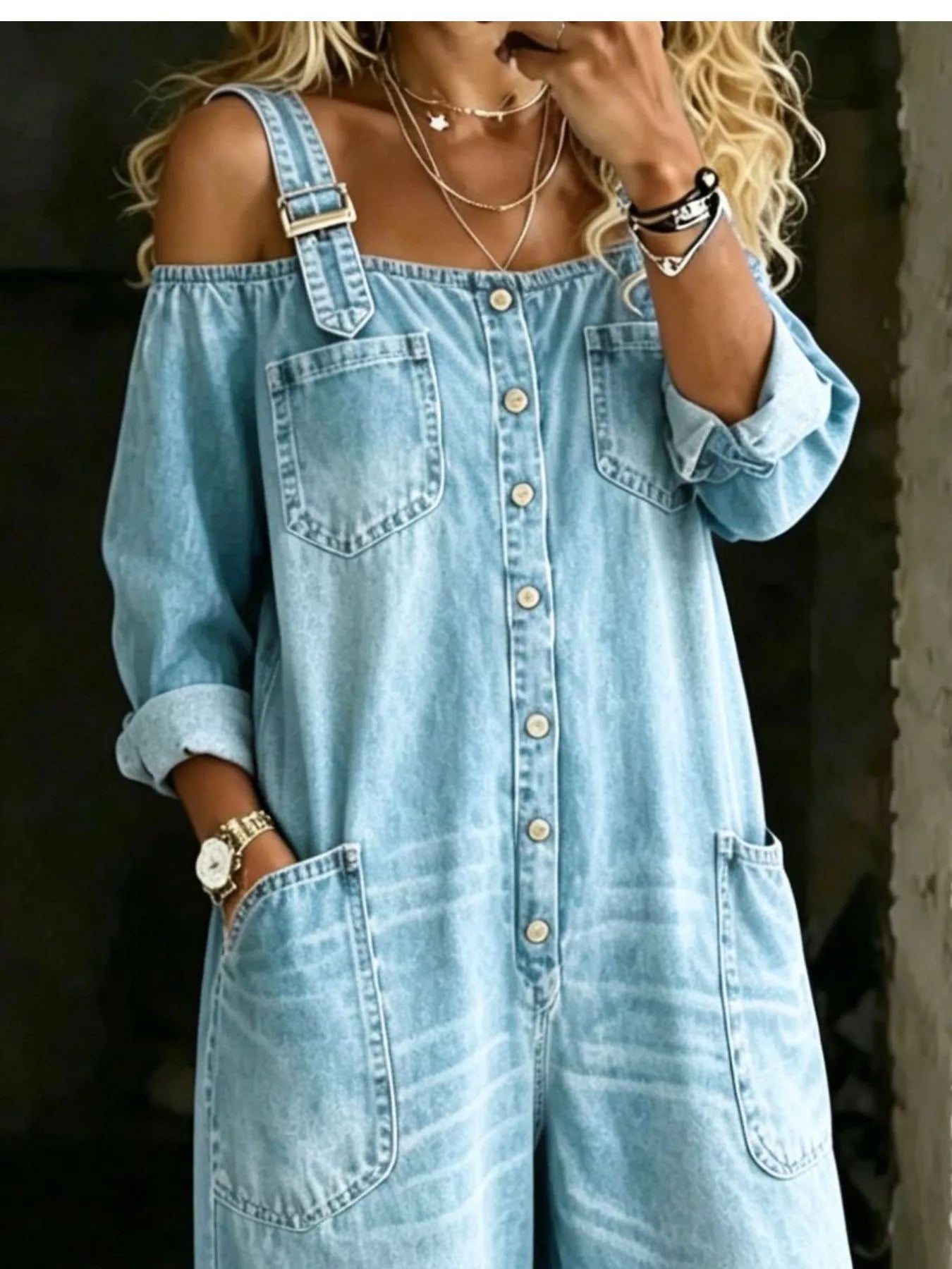 Full Size Button Front Wide-Leg Jumpsuit Plus Size