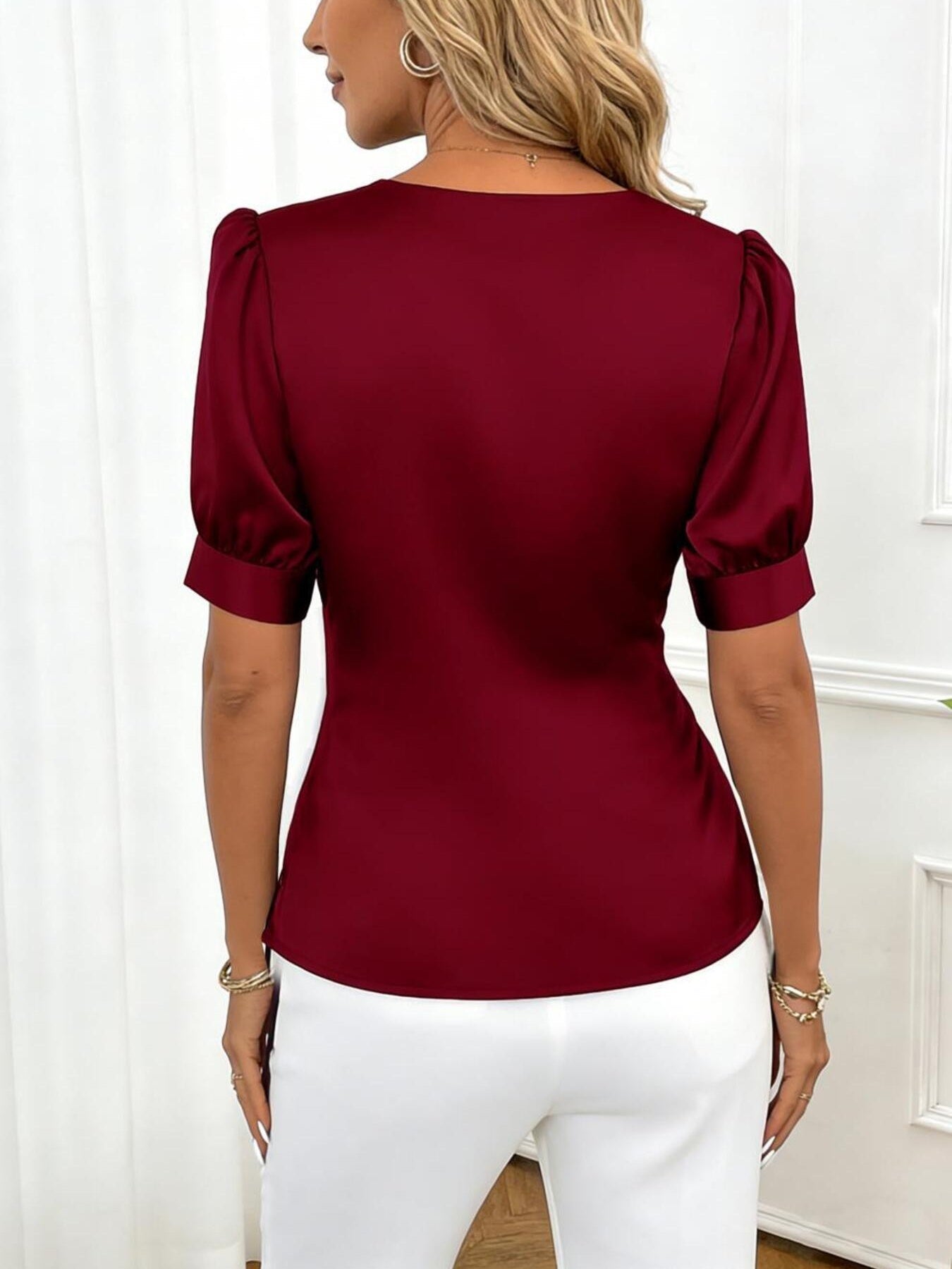 Satin V-Neck Wrap Blouse