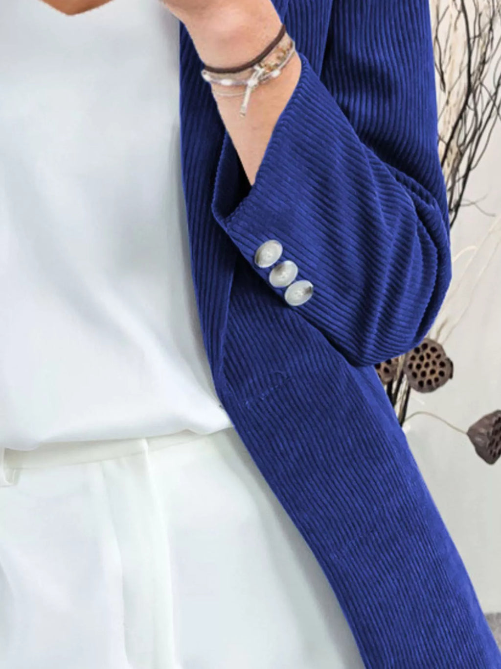 Corduroy Lapel Collar Casual Blazer