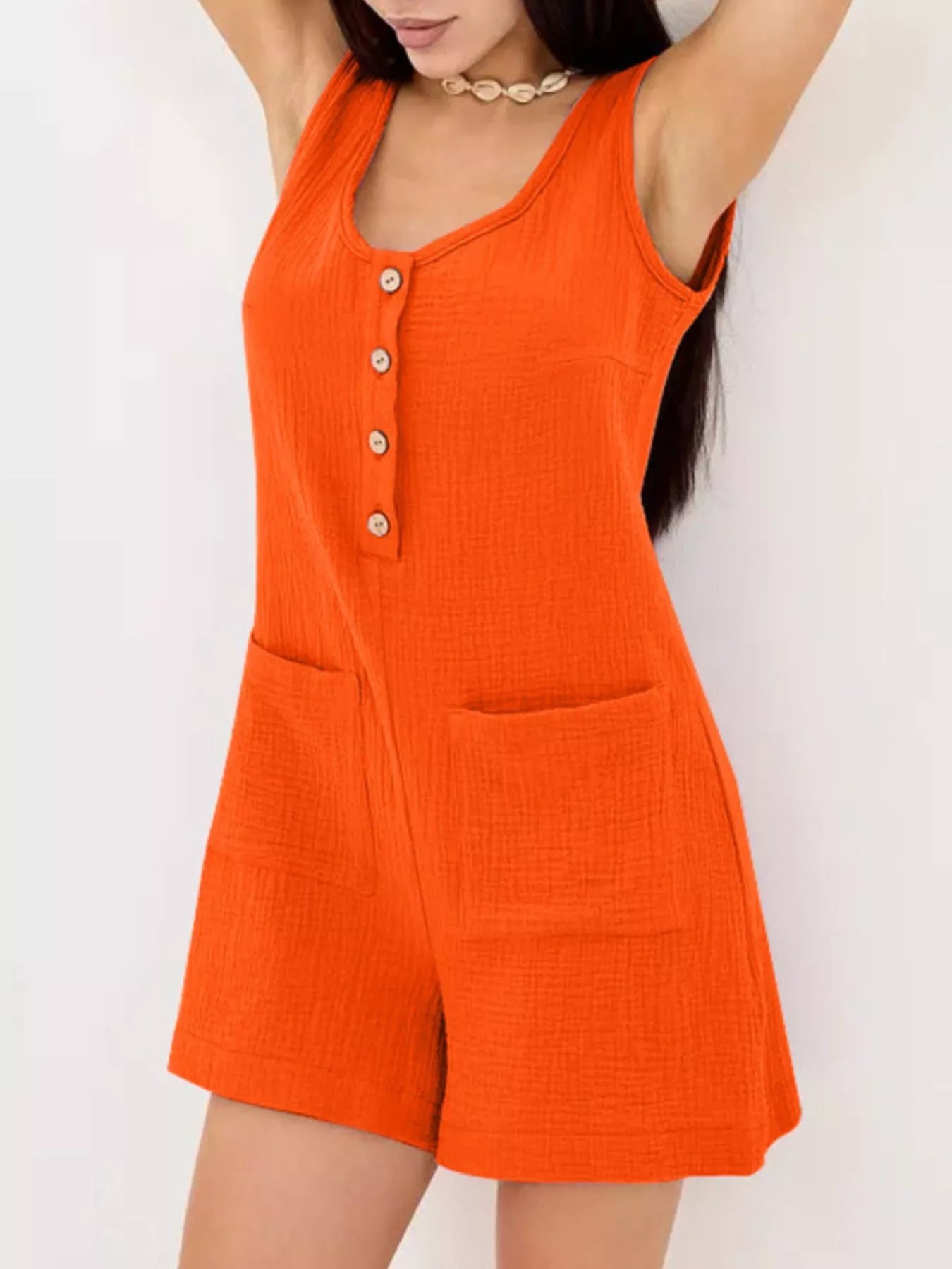 Casual Button-Down Sleeveless Romper