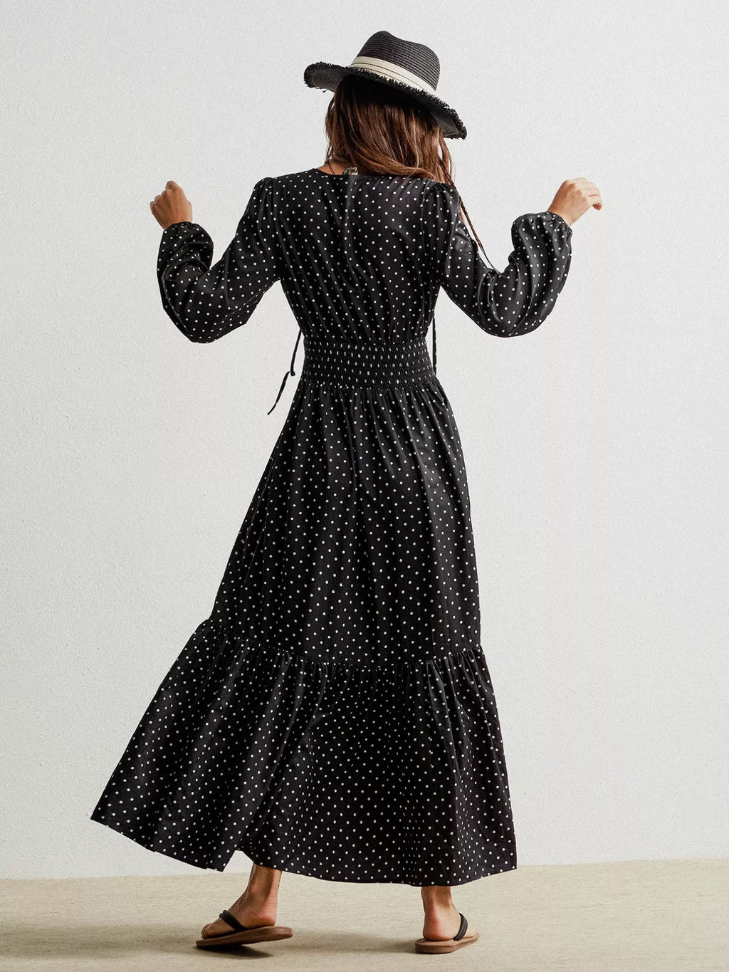 Polka Dot Long Sleeve Maxi Dress