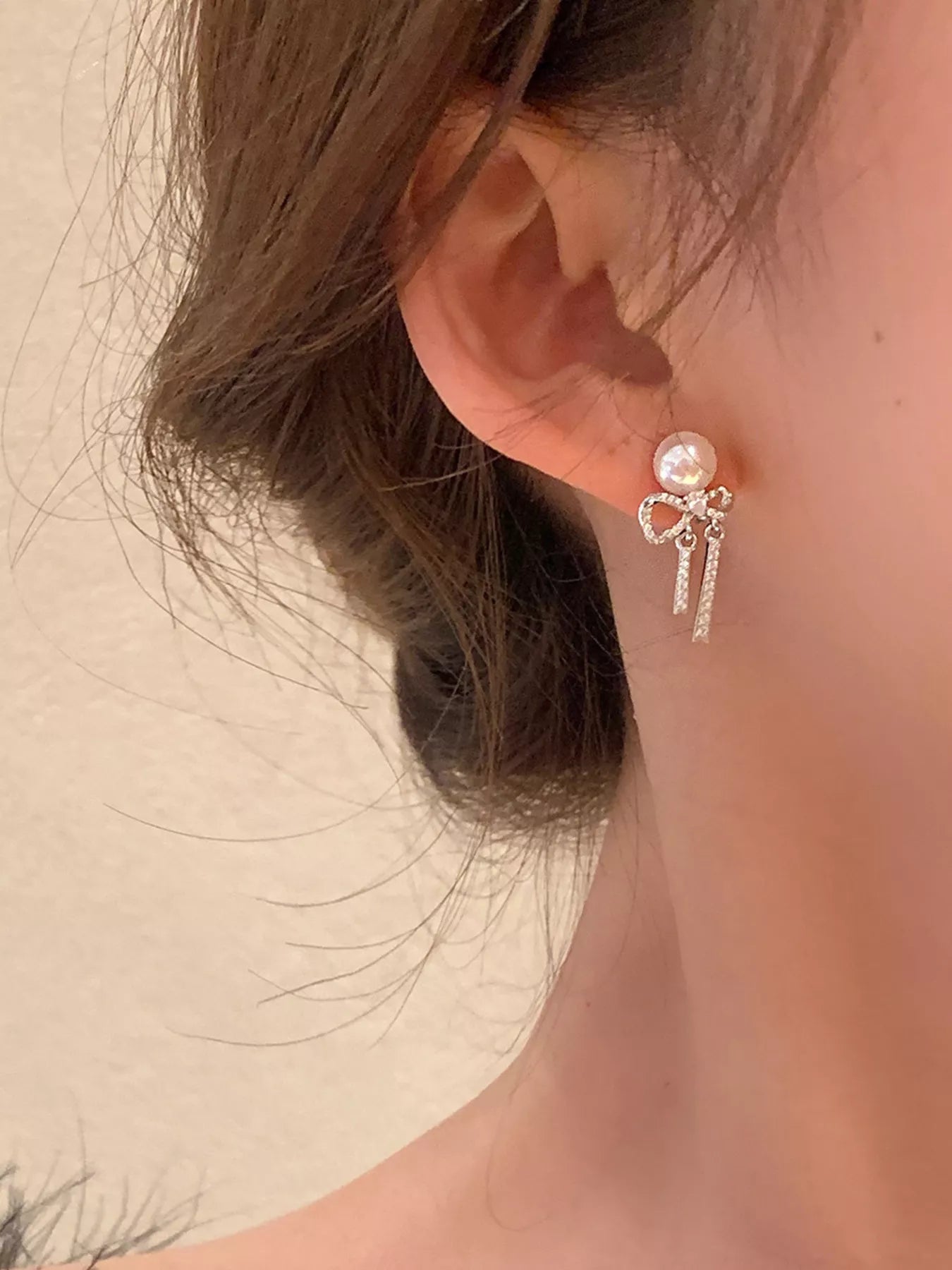 Pearl Bowknot Drop Earrings